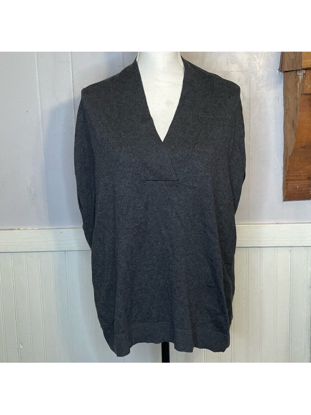 LOFT Womens Gray Oversized Short Sleeve V-Neckline Sweater XS